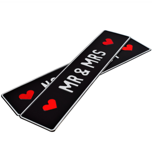 Ślubne tablice rejestracyjne Mr & Mrs